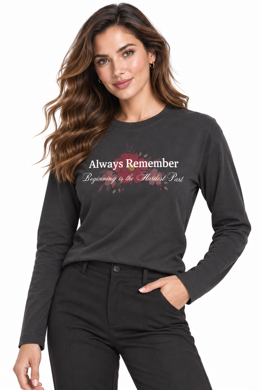 Always Remember Motivational Long-Sleeve Tee – Charcoal Black