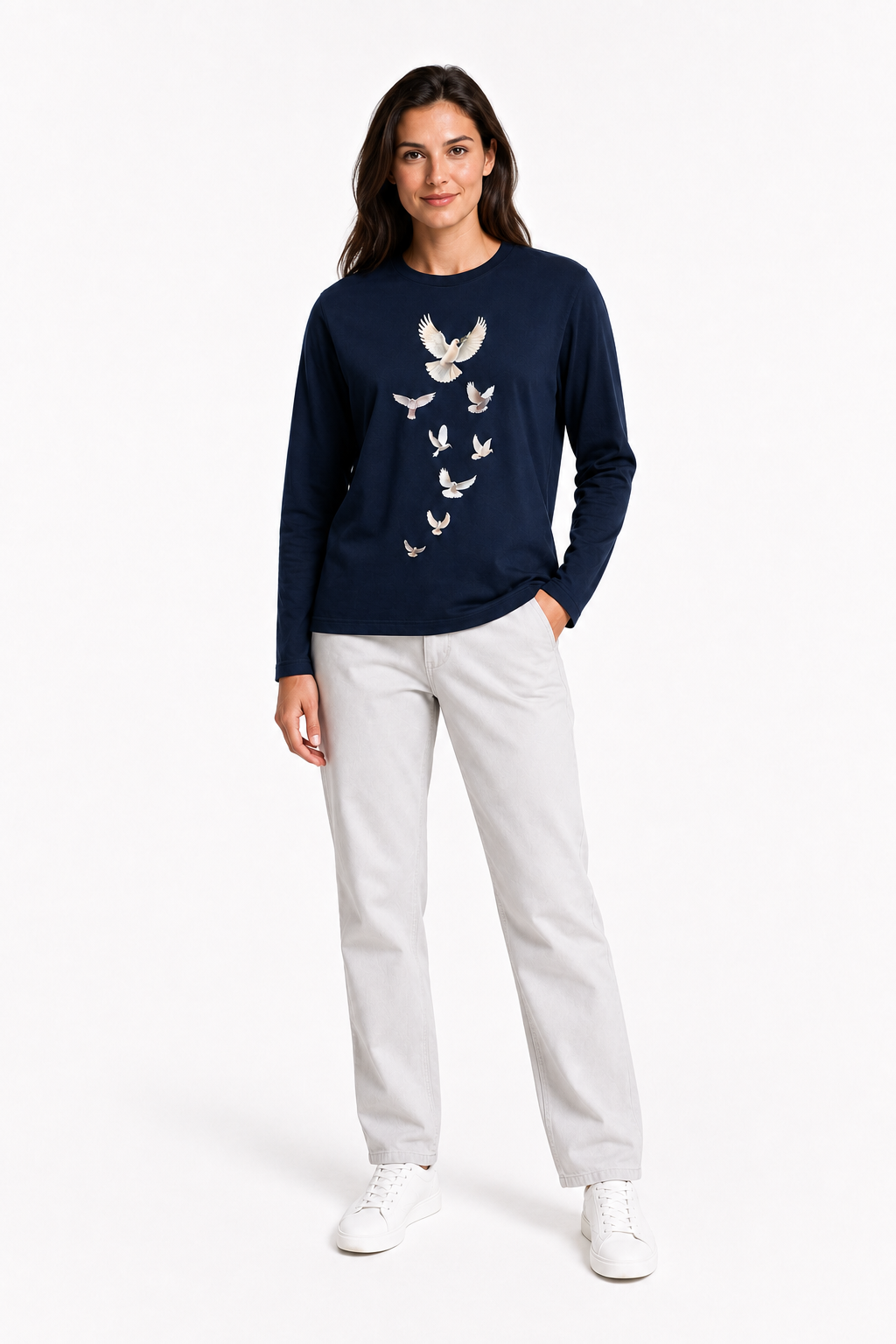 Flight of Peace Navy Dove Graphic Long-Sleeve T-Shirt