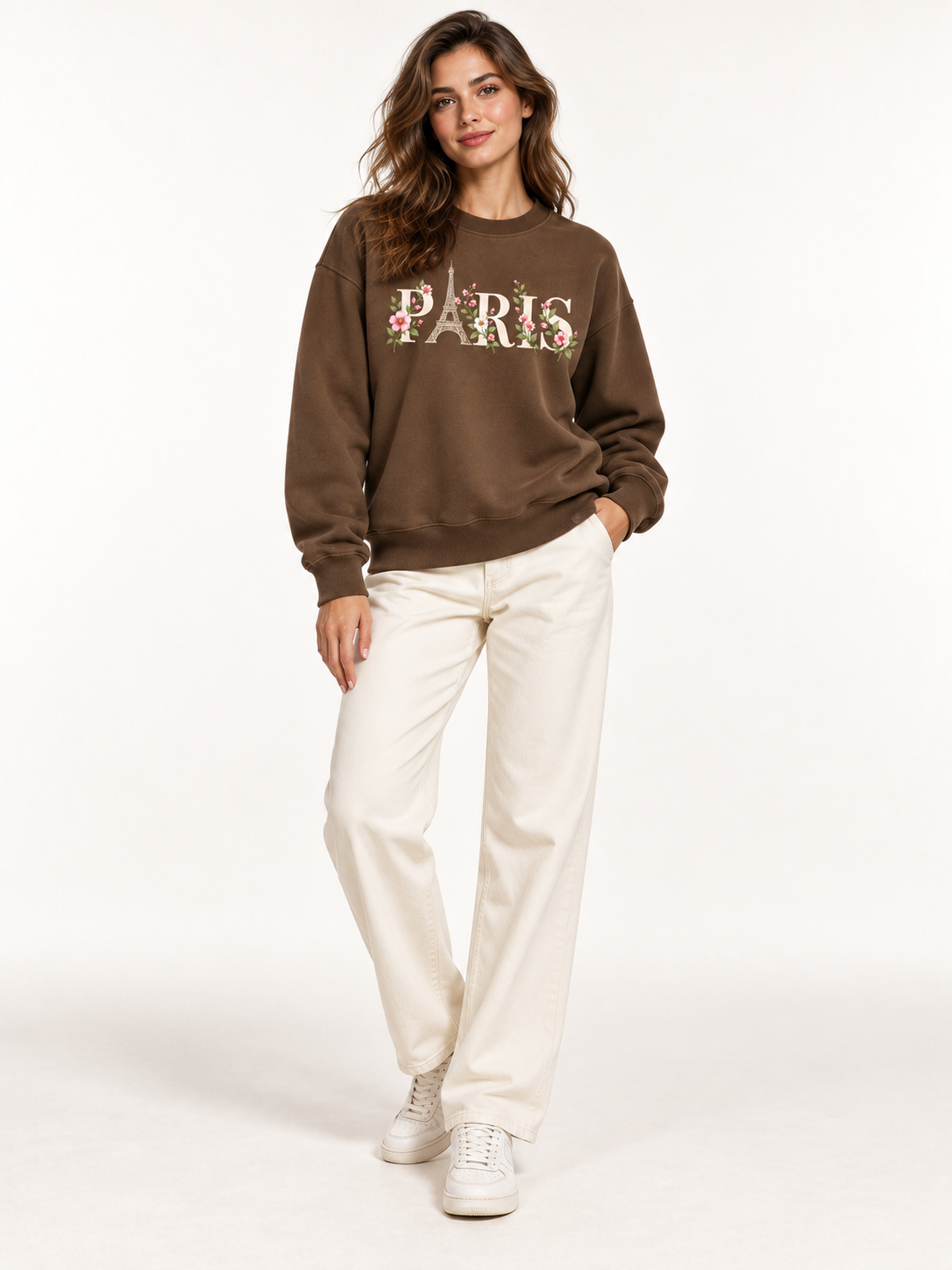 Paris in Bloom Unisex Sweatshirt – Mocha Brown