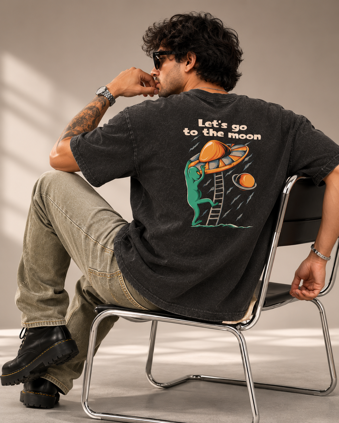 Let’s Go to the Moon Oversized Acid Wash T-Shirt