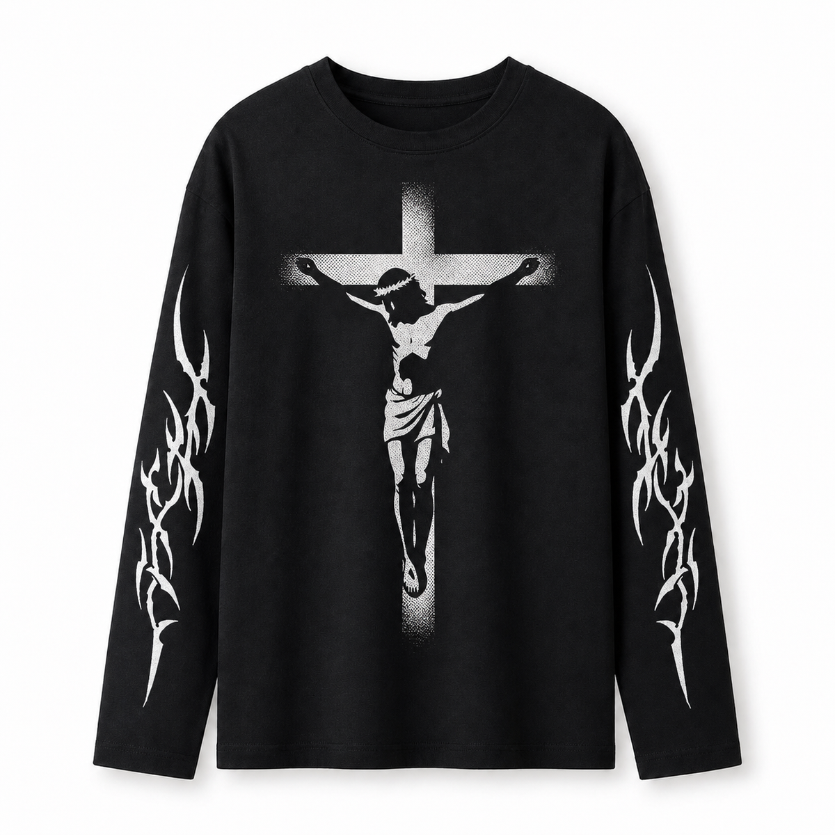 Jesus Crucifix Graphic Black Long Sleeve T-Shirt – Regular Fit