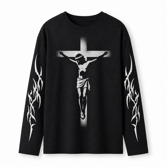 Jesus Crucifix Graphic Black Long Sleeve T-Shirt – Regular Fit