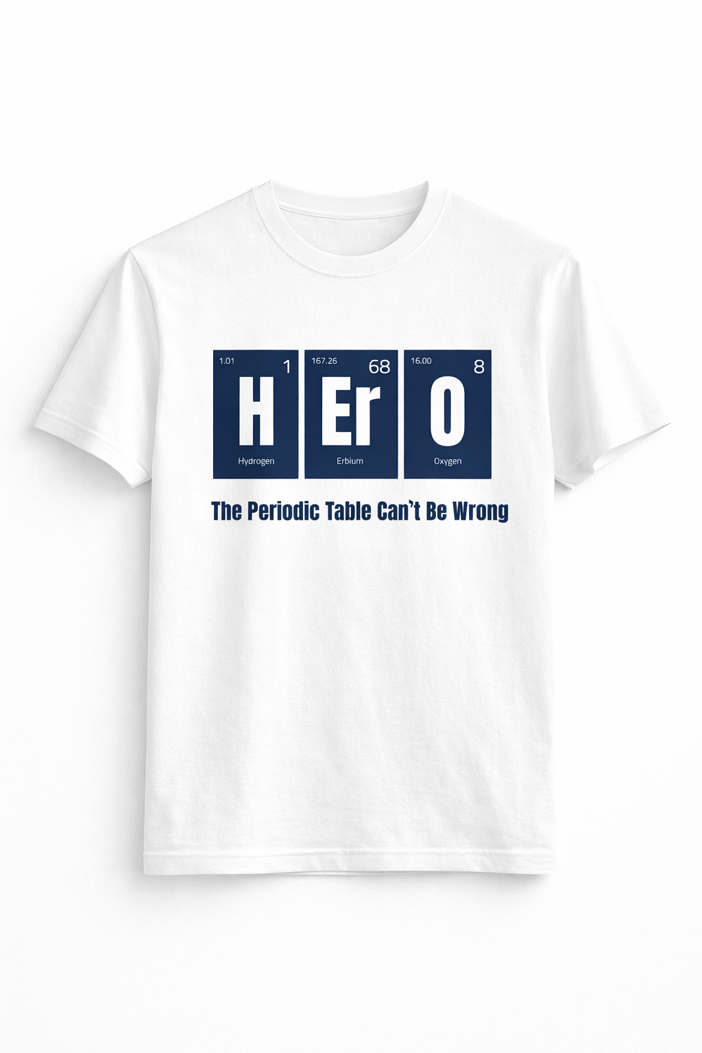 HERO periodic table graphic t shirt white cotton science humor tee for men