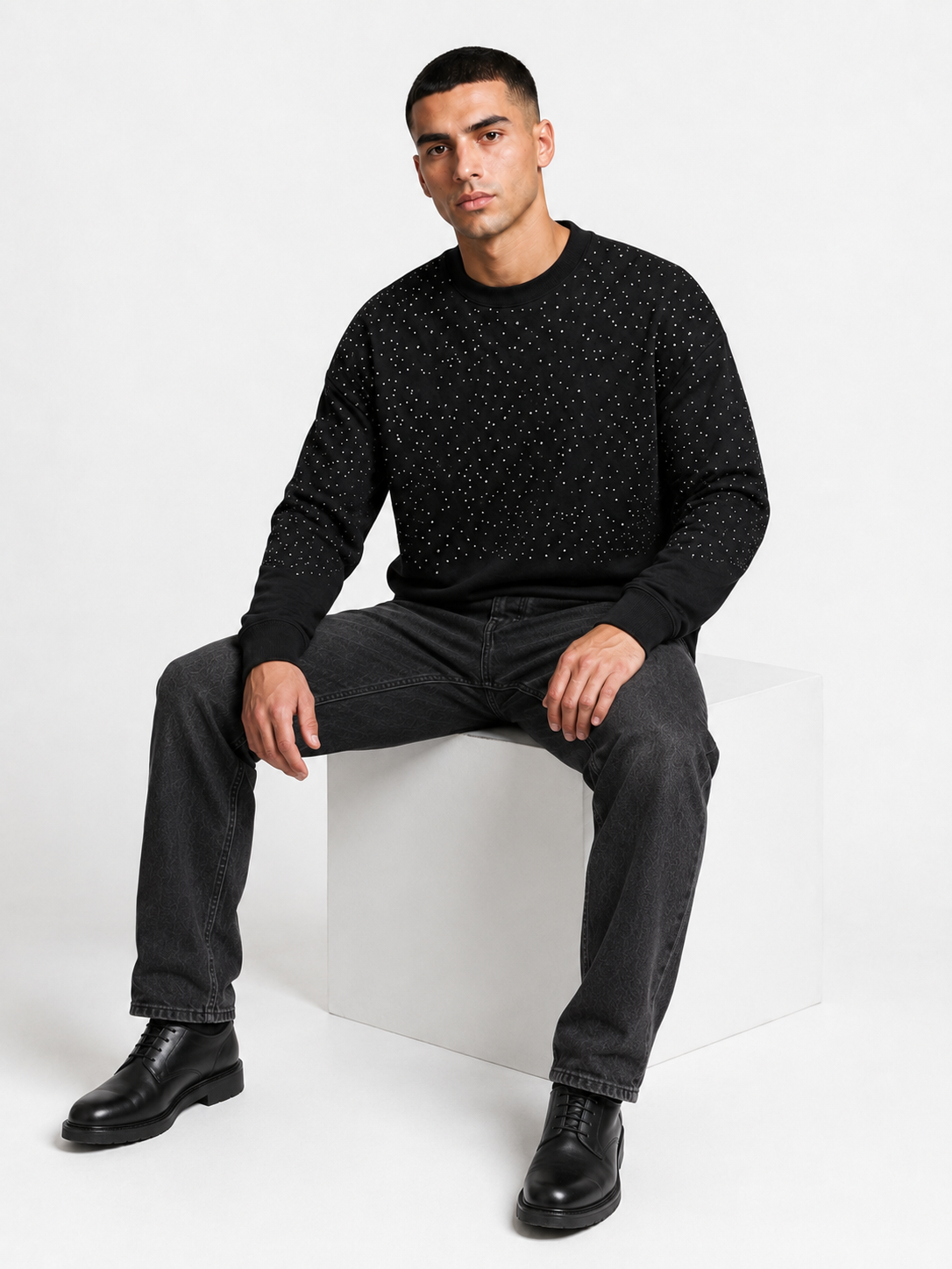 Midnight Crystal Embellished Sweatshirt – Designer Collection