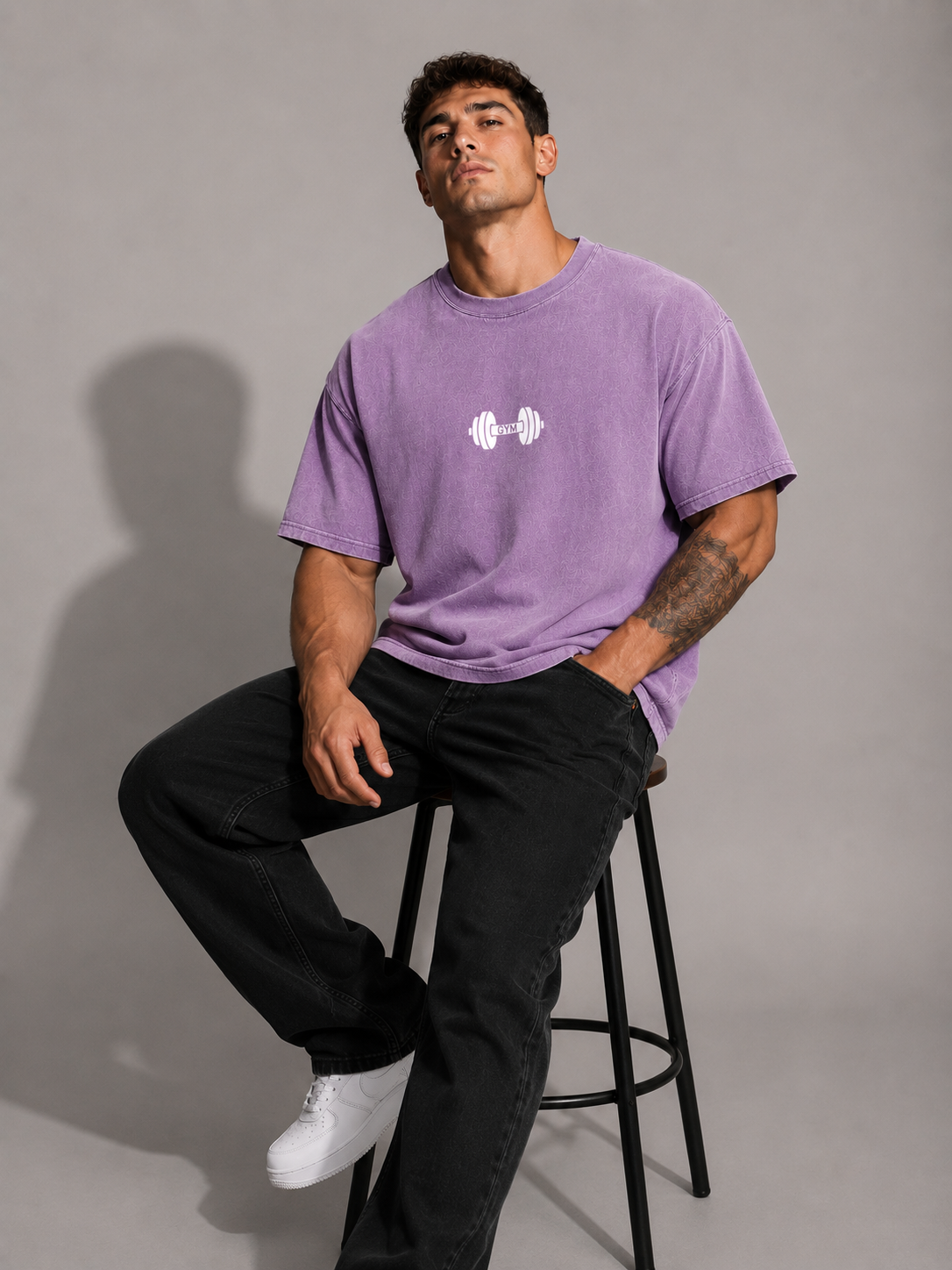 Purple Gym Acid Wash Oversized T-Shirt