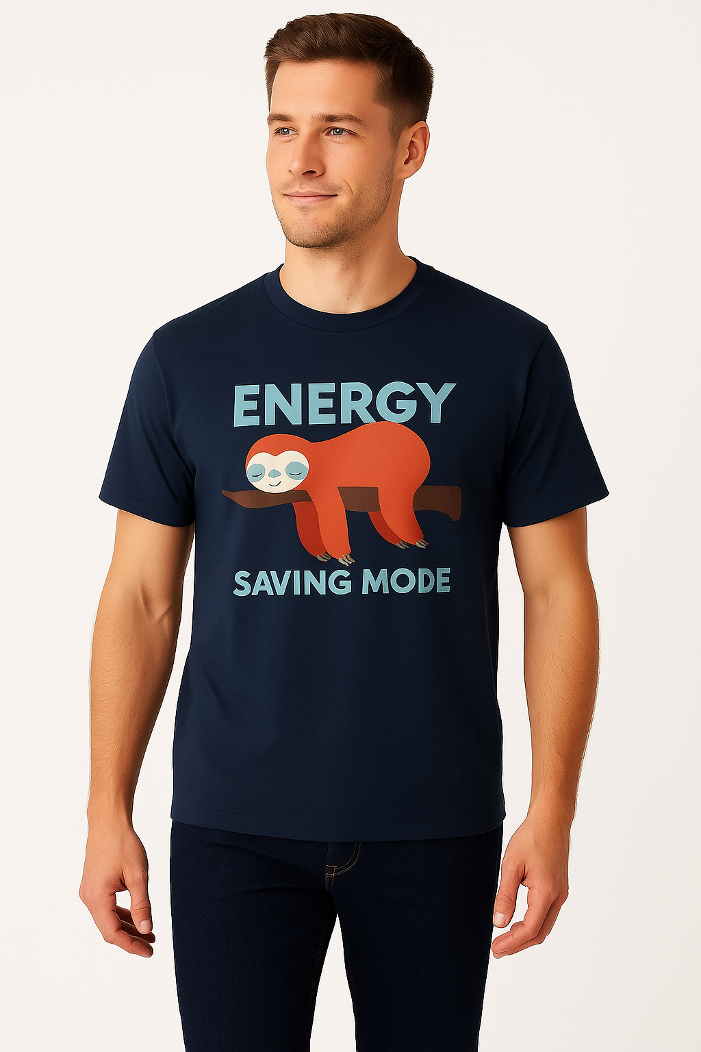 Energy Saving Mode Sloth T-Shirt – Navy Blue | 100% Cotton Comfort Tee