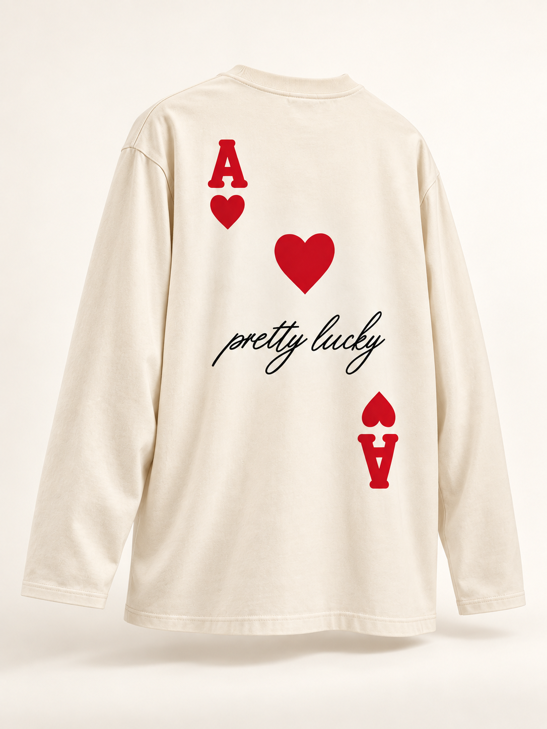 Pretty Lucky Ace Graphic Long-Sleeve T-Shirt – Cream
