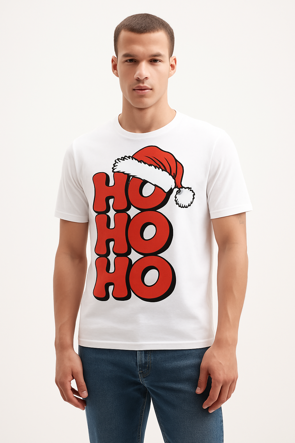 Ho Ho Ho Santa Hat Christmas Tee – Premium 100% Cotton | Designed in British Columbia by Mad Rakkoon | Proudly Canadian