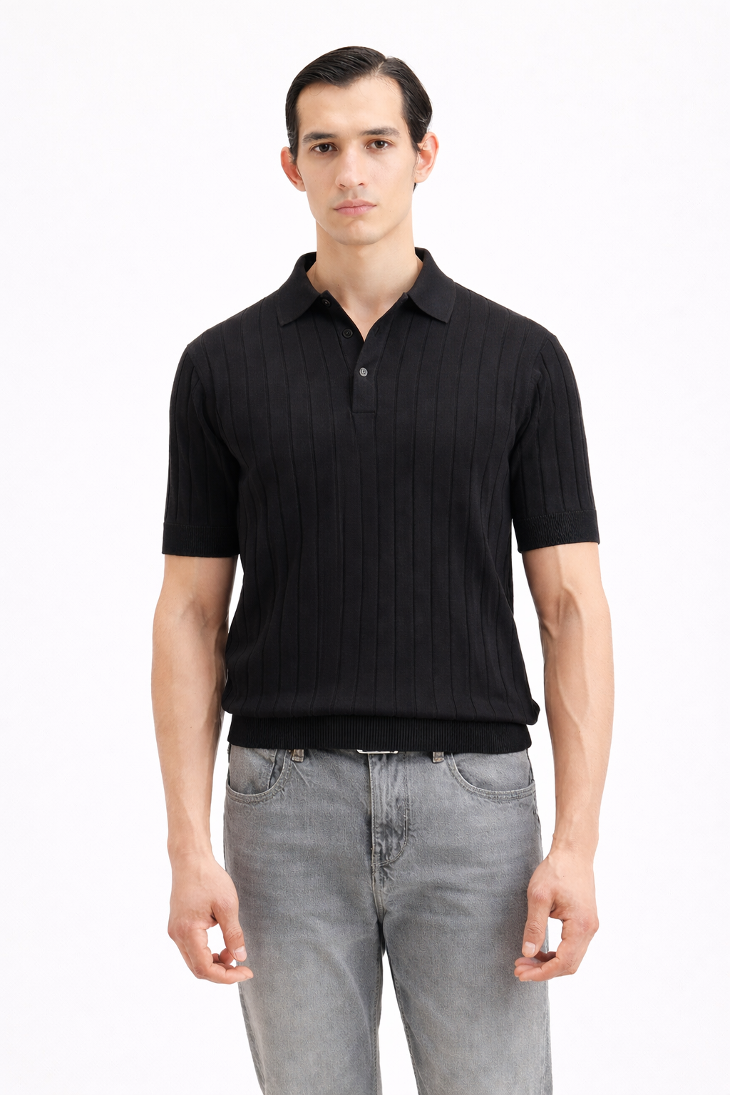 Textured Knit Black Tee