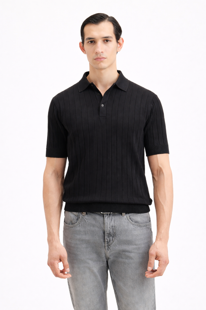 Textured Knit Black Tee