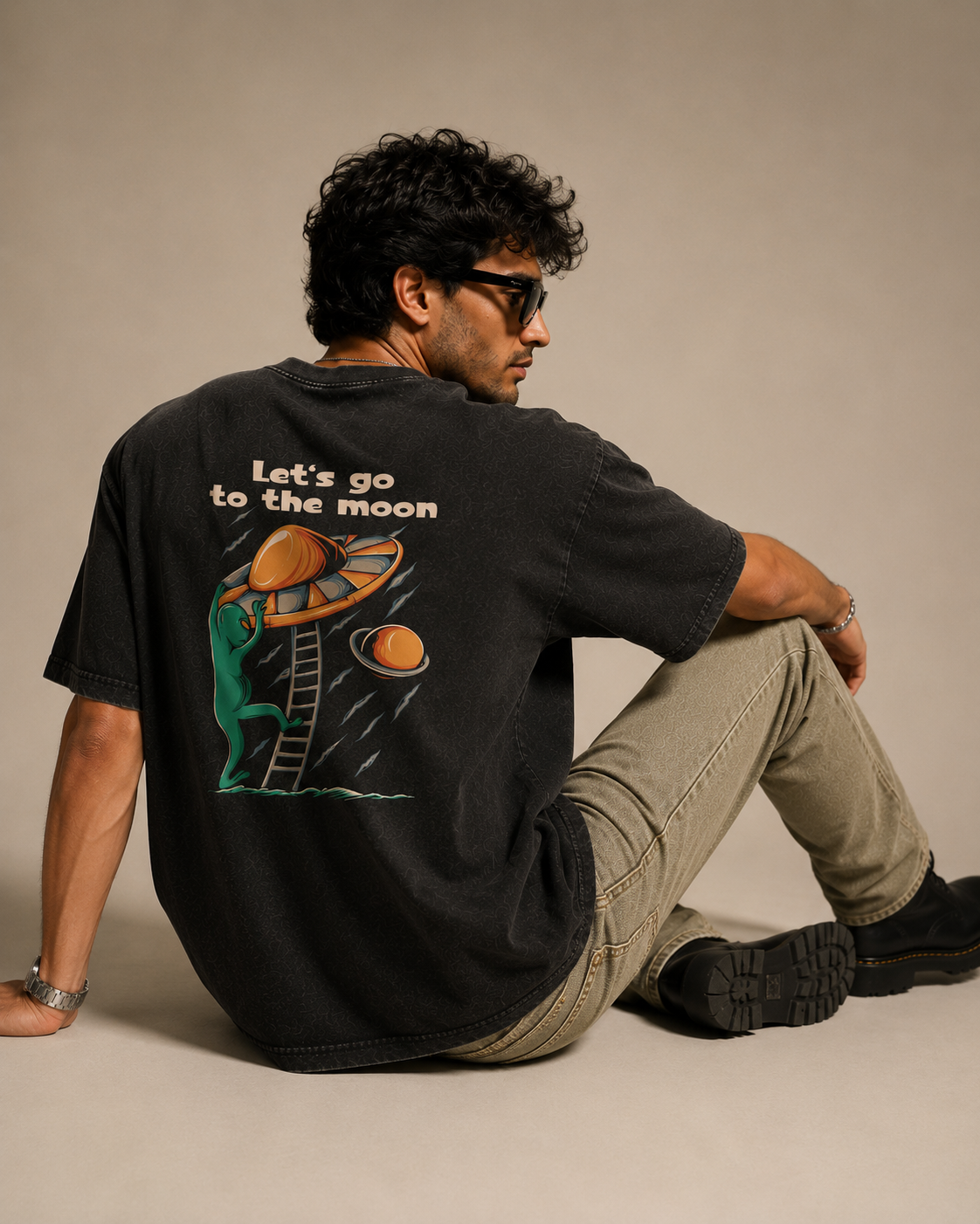 Let’s Go to the Moon Oversized Acid Wash T-Shirt