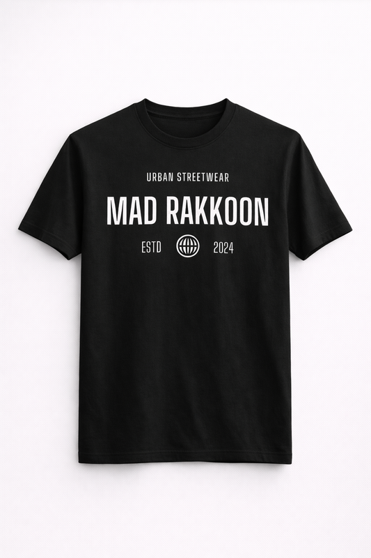 Mad Rakkoon urban streetwear logo t shirt blue cotton minimal design tee for men
