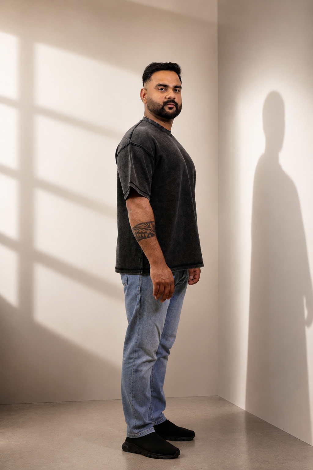 Faded Black Baggy T shirt Heavyweight.