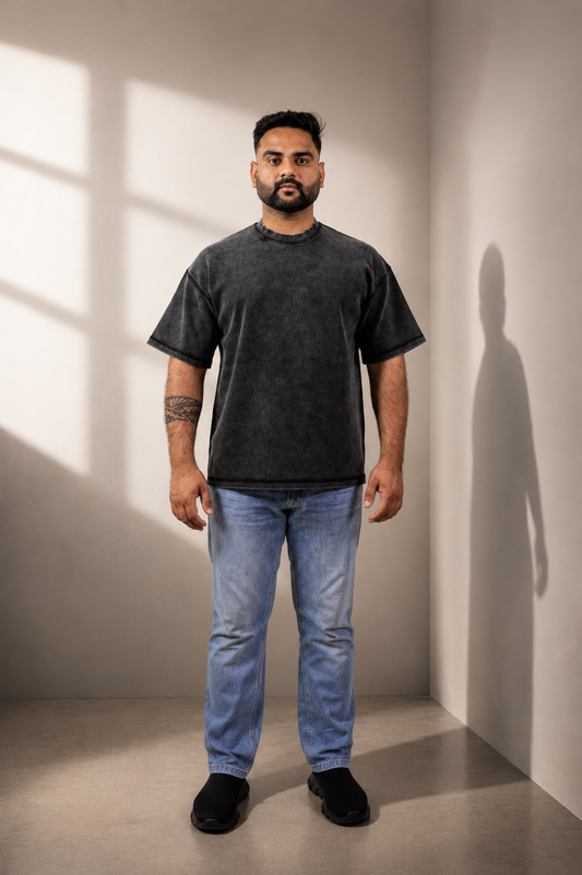 Faded Black Baggy T shirt Heavyweight.