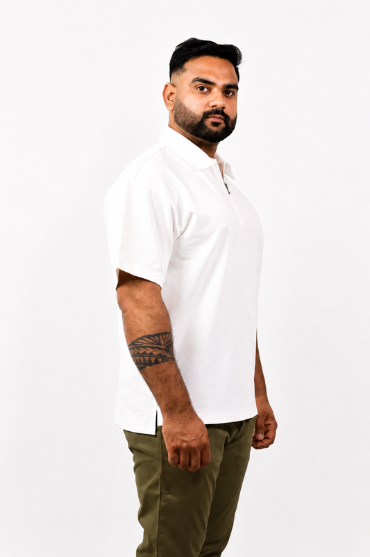 Off White Boxy Zipper Polo