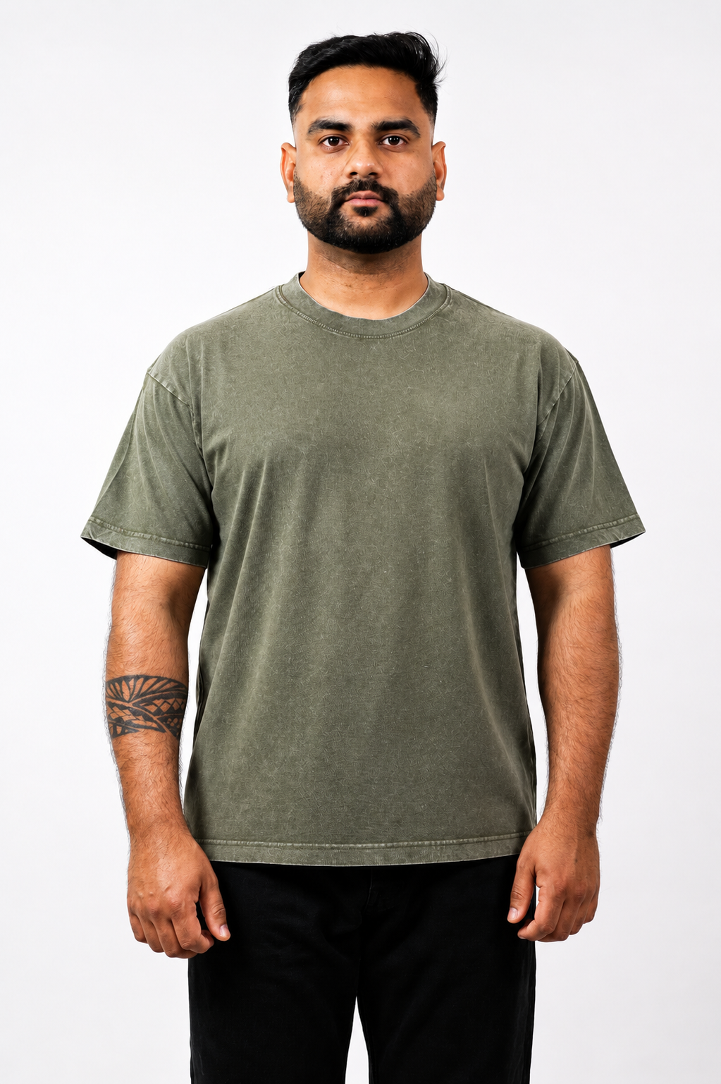 Army Green Cotton Acid Wash T-Shirt