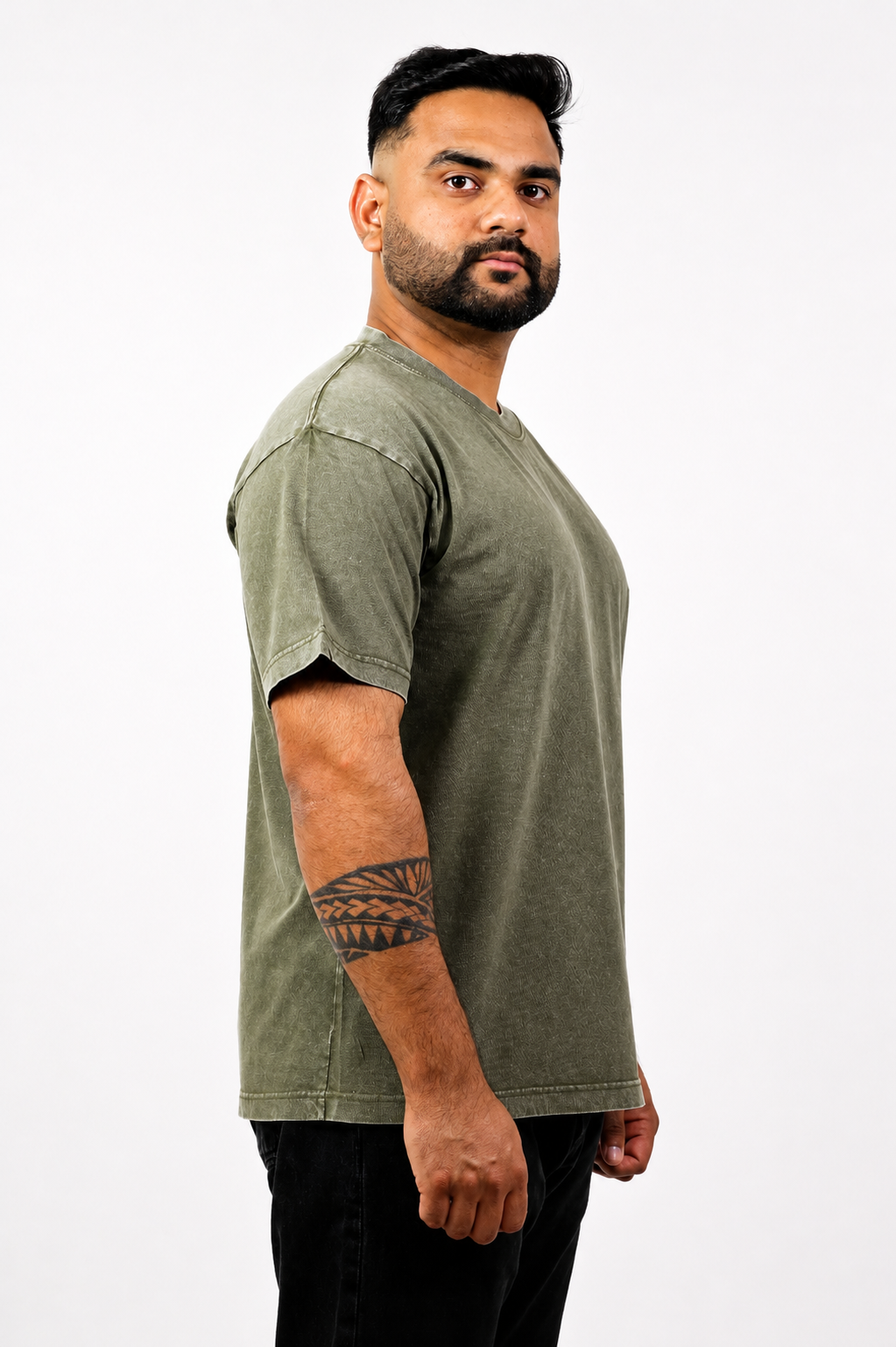 Army Green Cotton Acid Wash T-Shirt