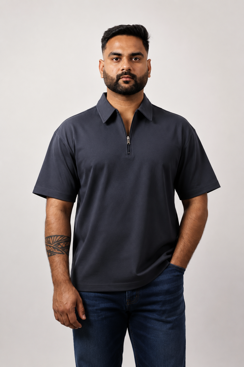 Charcole Grey Boxy Polo T shirt