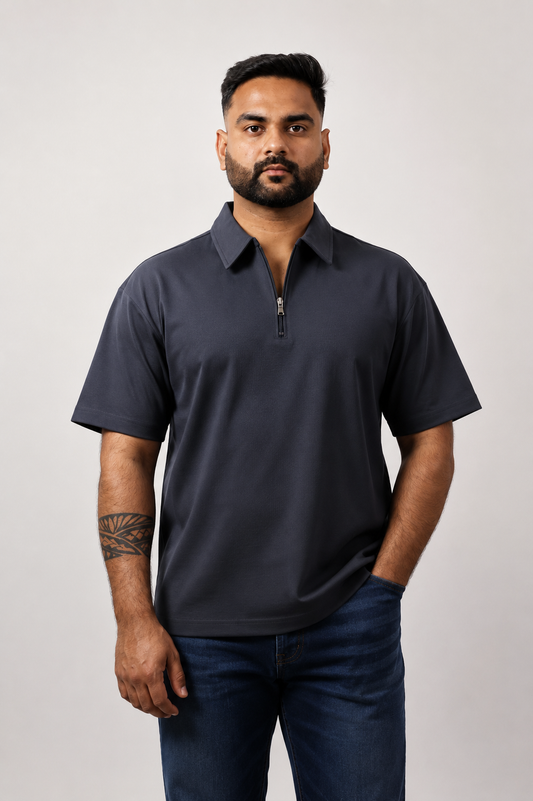 Charcole Grey Boxy Polo T shirt
