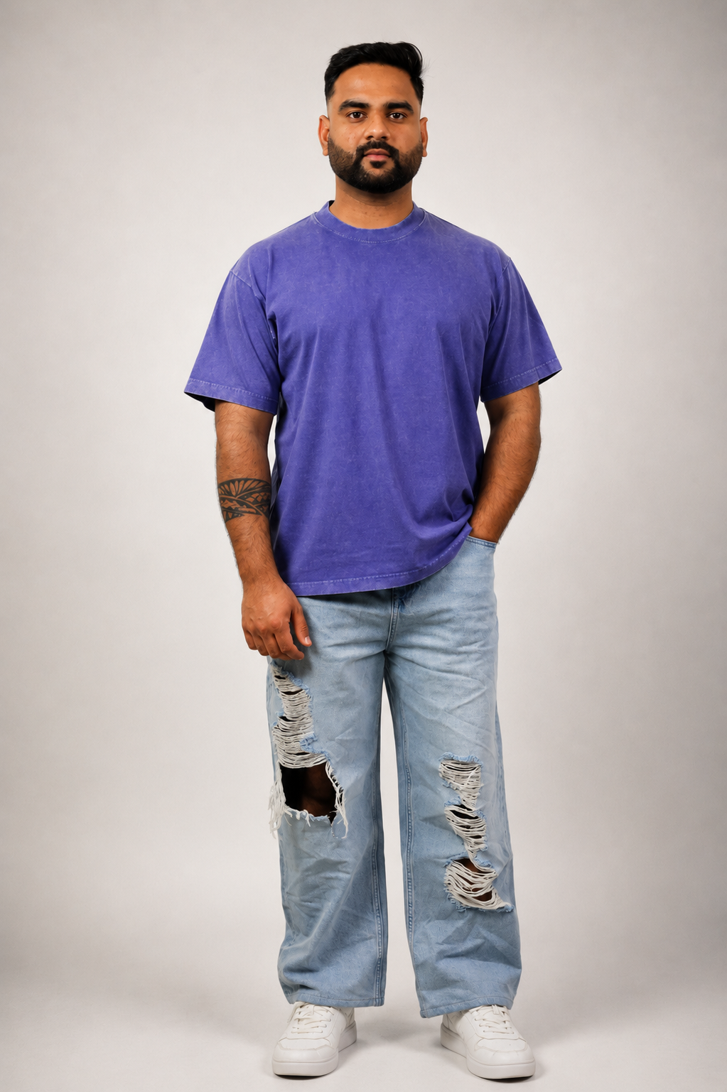 Blue Acid Wash Cotton Oversized T shirt