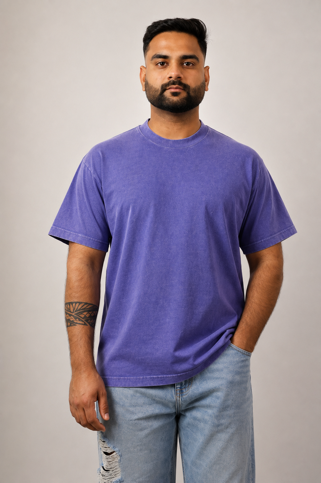 Blue Acid Wash Cotton Oversized T shirt