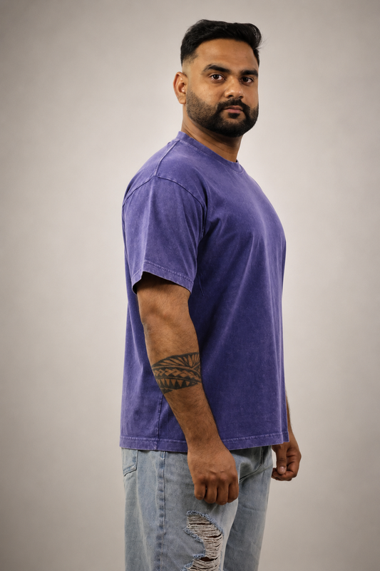 Blue Acid Wash Cotton Oversized T shirt