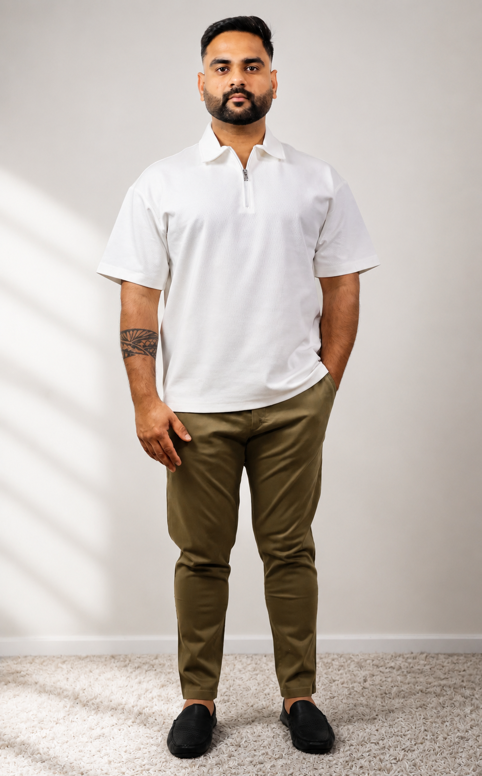 Off White Boxy Zipper Polo