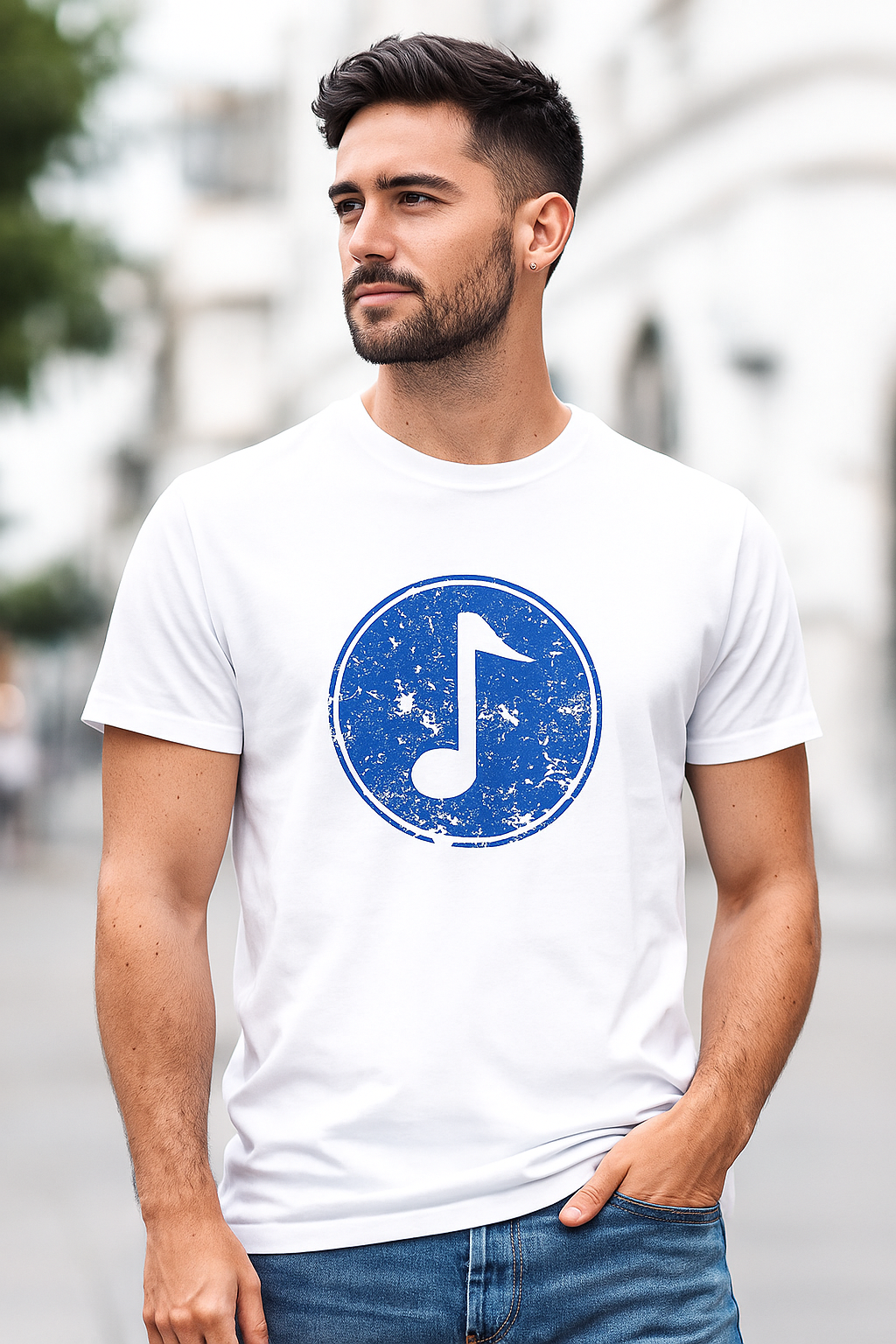 Blue Music Note Minimal Tee – Premium 100% Cotton | Mad Rakkoon