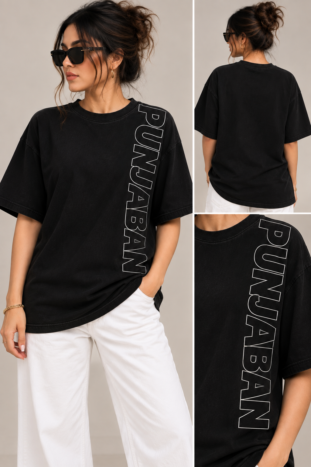Punjaban Women’s Black Acid Wash Oversized T-Shirt