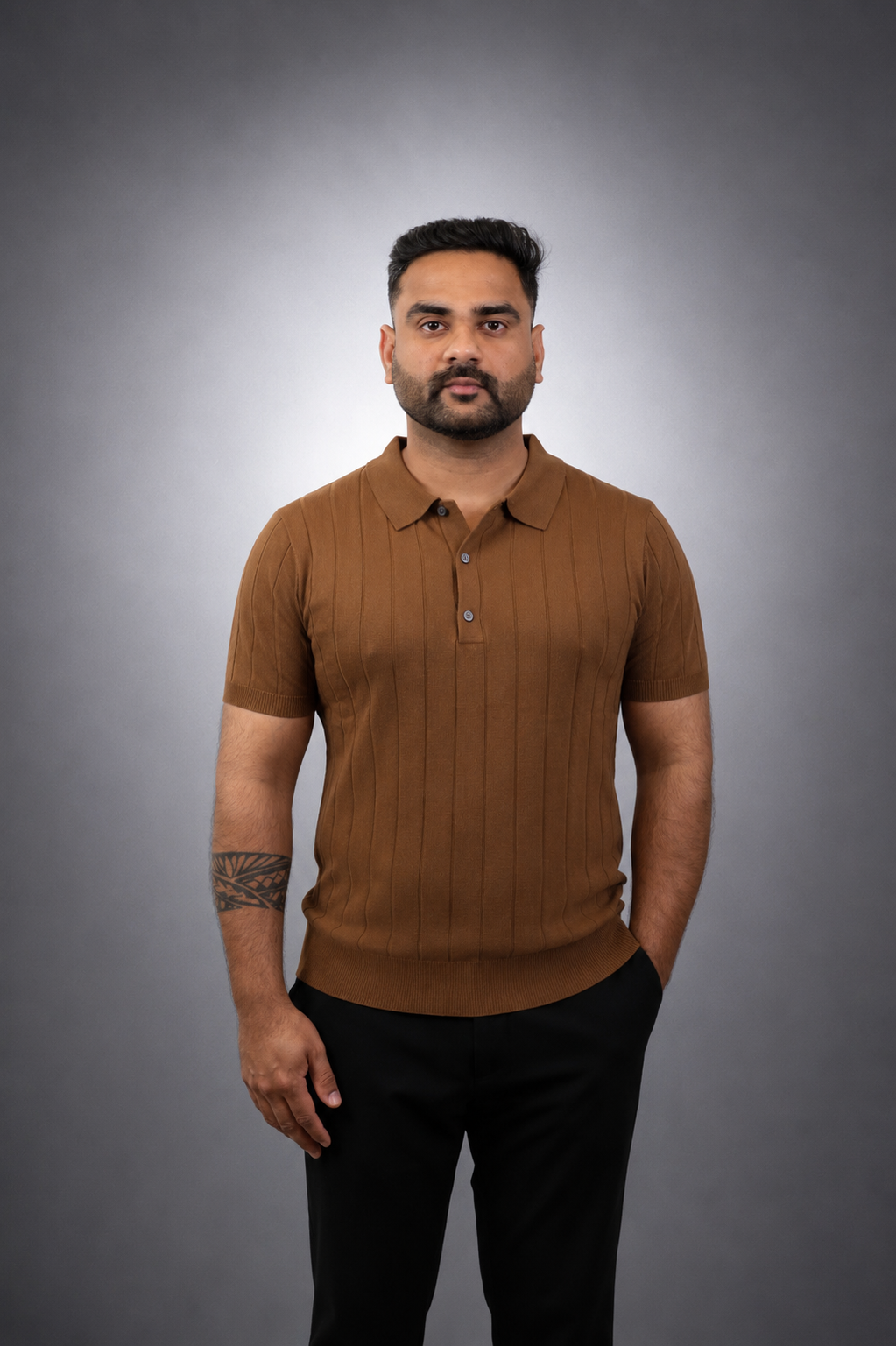Brown Knit Polo T shirt