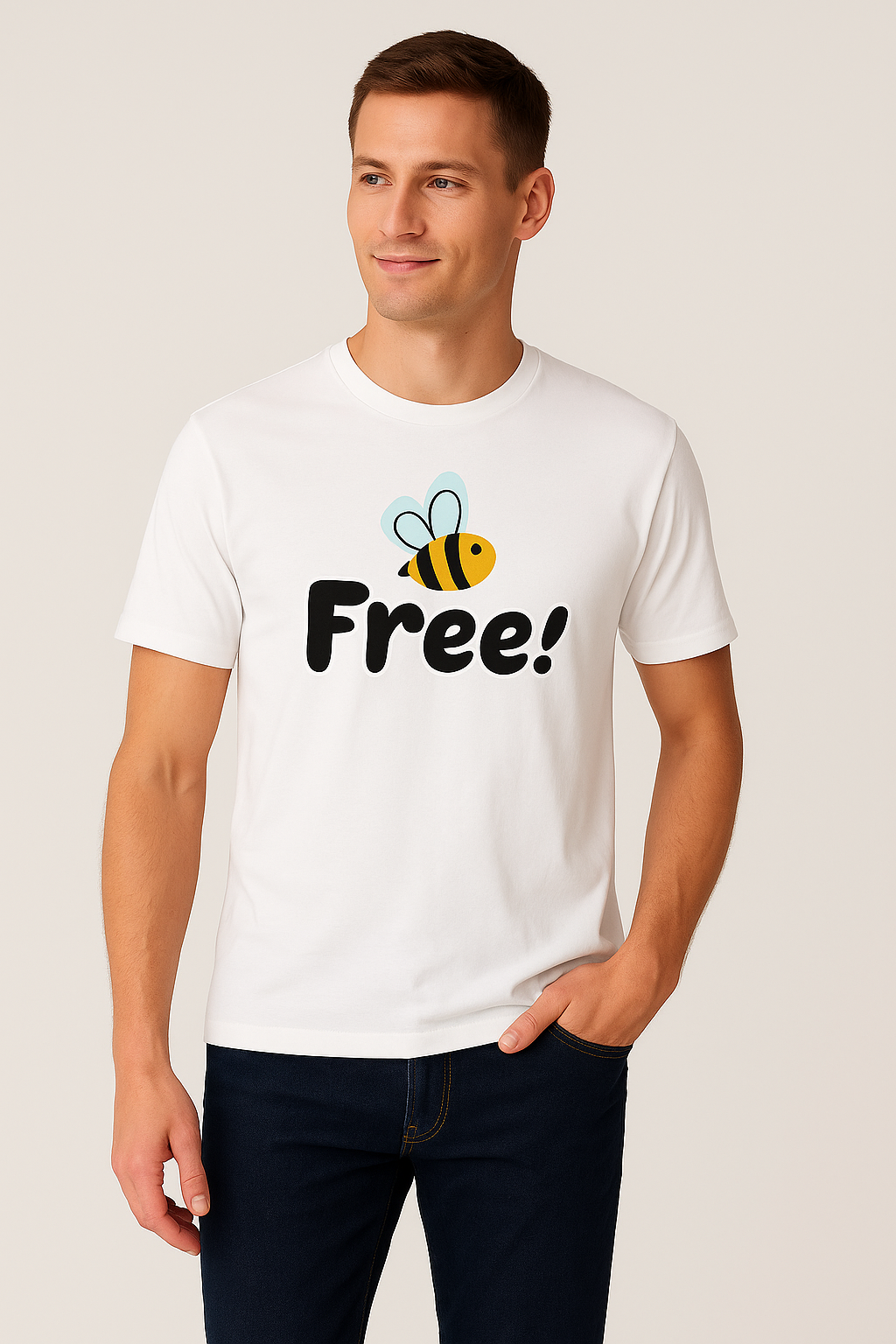 Bee Free! Graphic White T-Shirt – 100% Cotton | Fun & Minimal Design