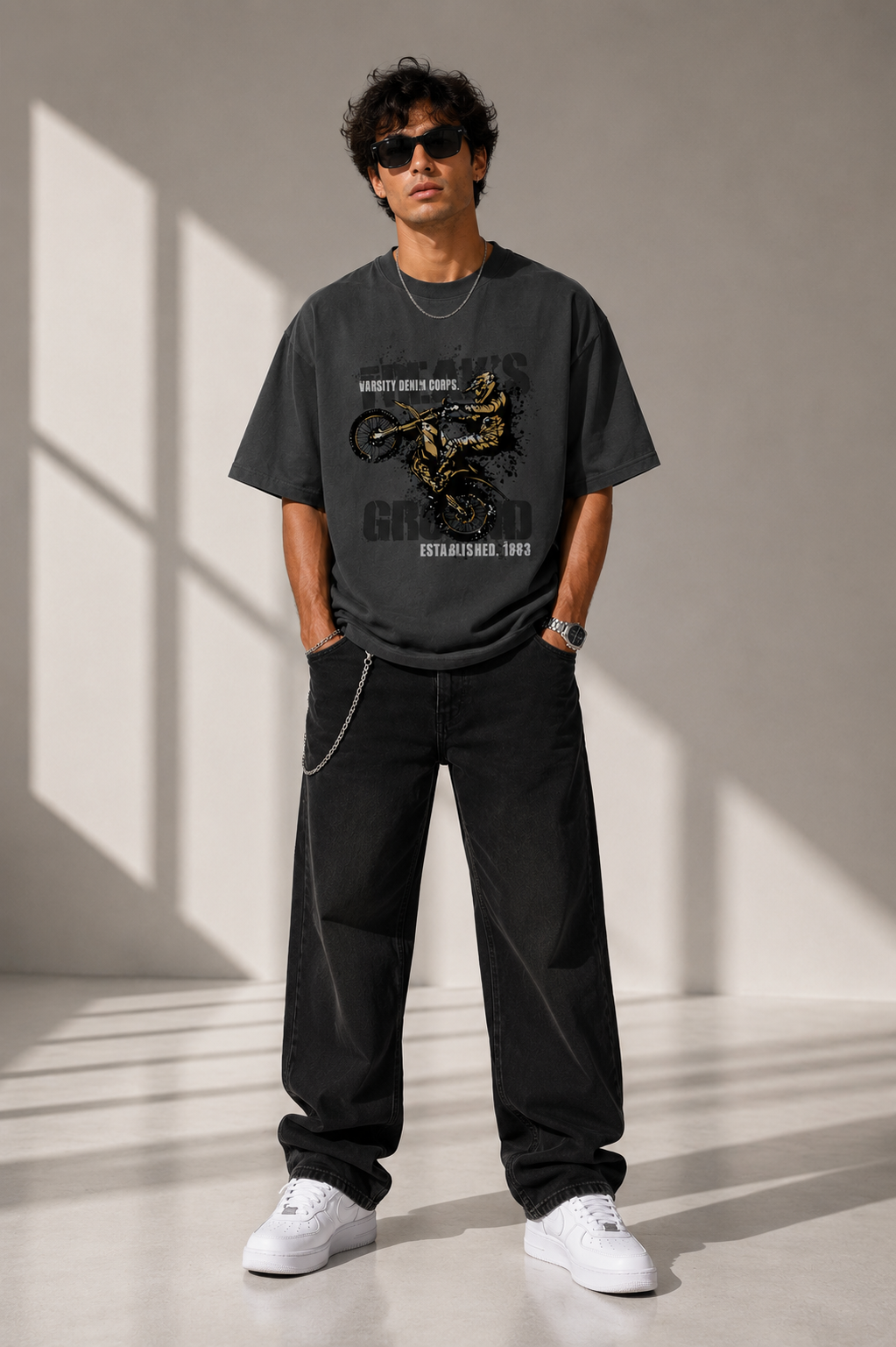 Motocross Wheelie Graphic T-Shirt – Charcoal