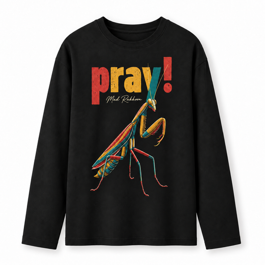 Pray Mantis Graphic Long-Sleeve T-Shirt – Black