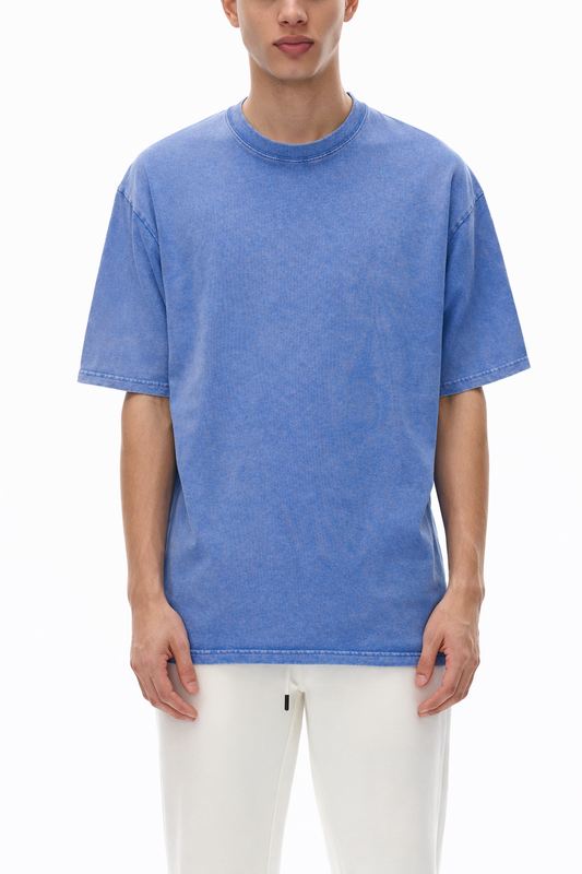 Acid Wash Blue Oversized T-Shirt – 240 GSM Relaxed Fit Unisex Tee