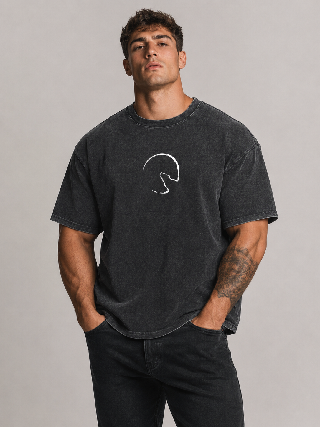 Lone Wolf Acid-Wash Graphic T-Shirt