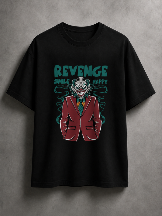 Revenge Smile Graphic Black Oversized T-Shirt