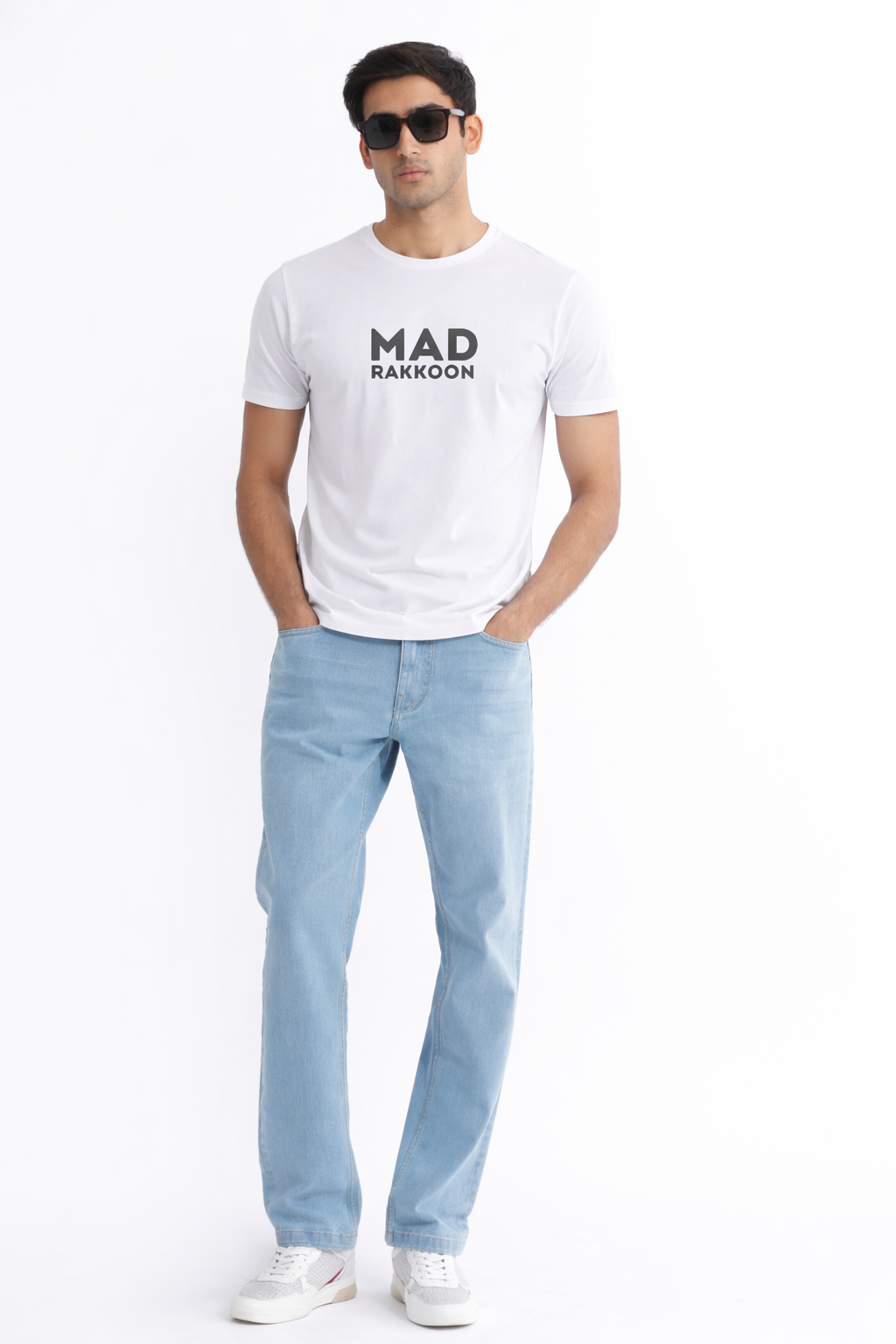 Mad Rakkoon Signature White T-Shirt – 220 GSM Premium Cotton | Minimal Logo Edition