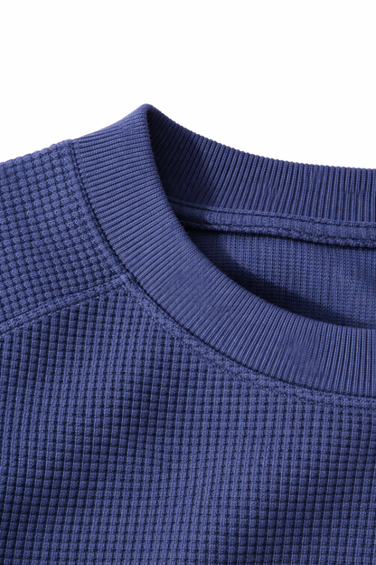 Waffle Knit Tee Solid Navy Blue Color.