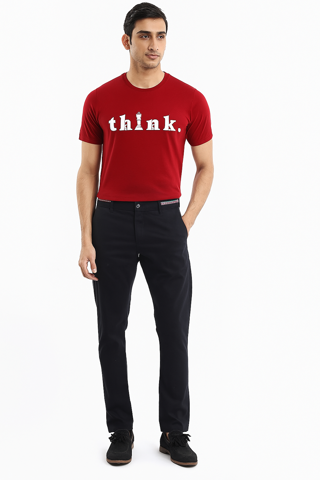 THINK. Bold Maroon Classic Tee – 100% Cotton by Mad Rakkoon