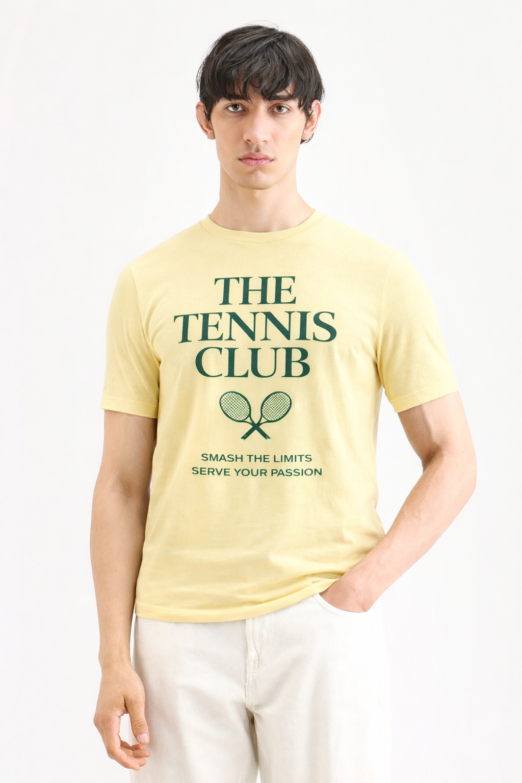 The Tennis Club Premium Tee – Light Yellow Sports Graphic T-Shirt