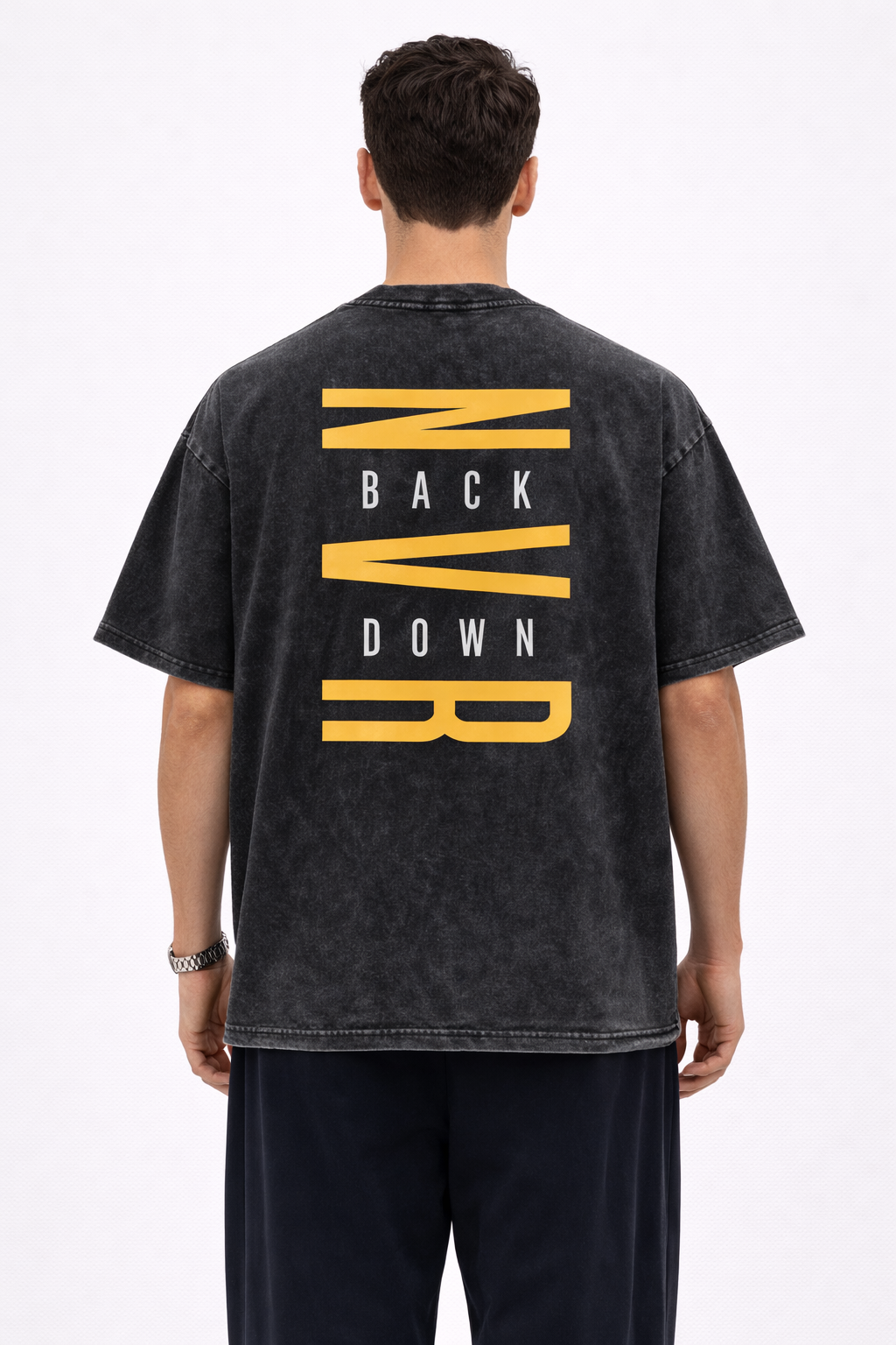 Back Down Black Acid Wash T-Shirt – 240 GSM Oversized Relaxed Fit
