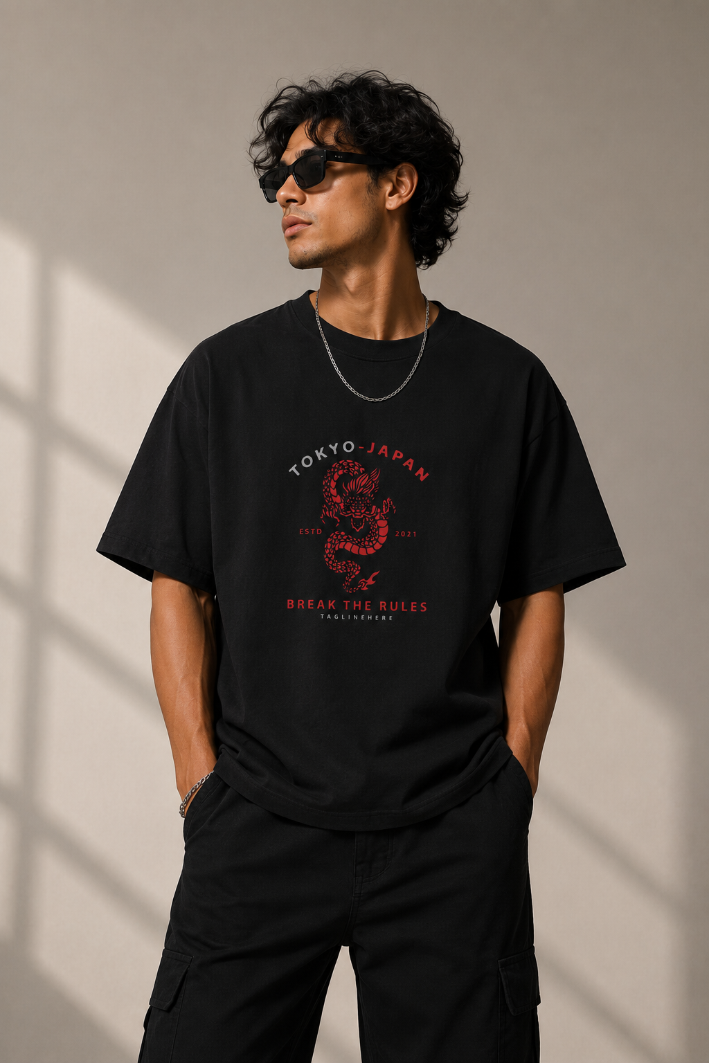 Tokyo Japan Dragon Graphic Relaxed Black T-Shirt