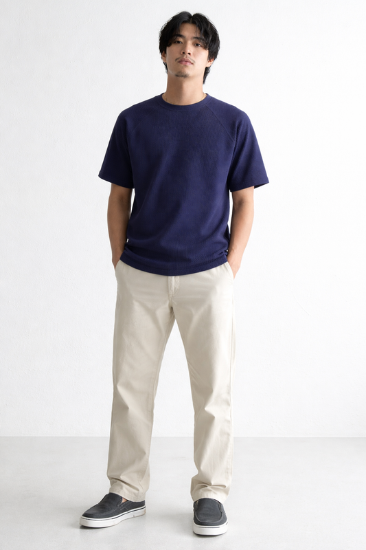Waffle Knit Tee Solid Navy Blue Color.