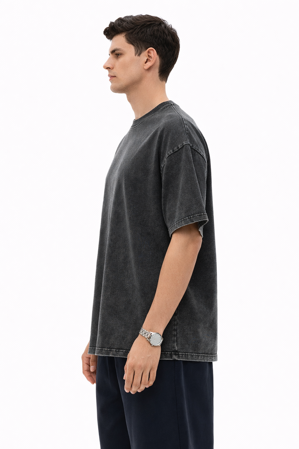 Mad Rakkoon Acid Wash Black Oversized T-Shirt – 240 GSM Heavyweight Relaxed Fit