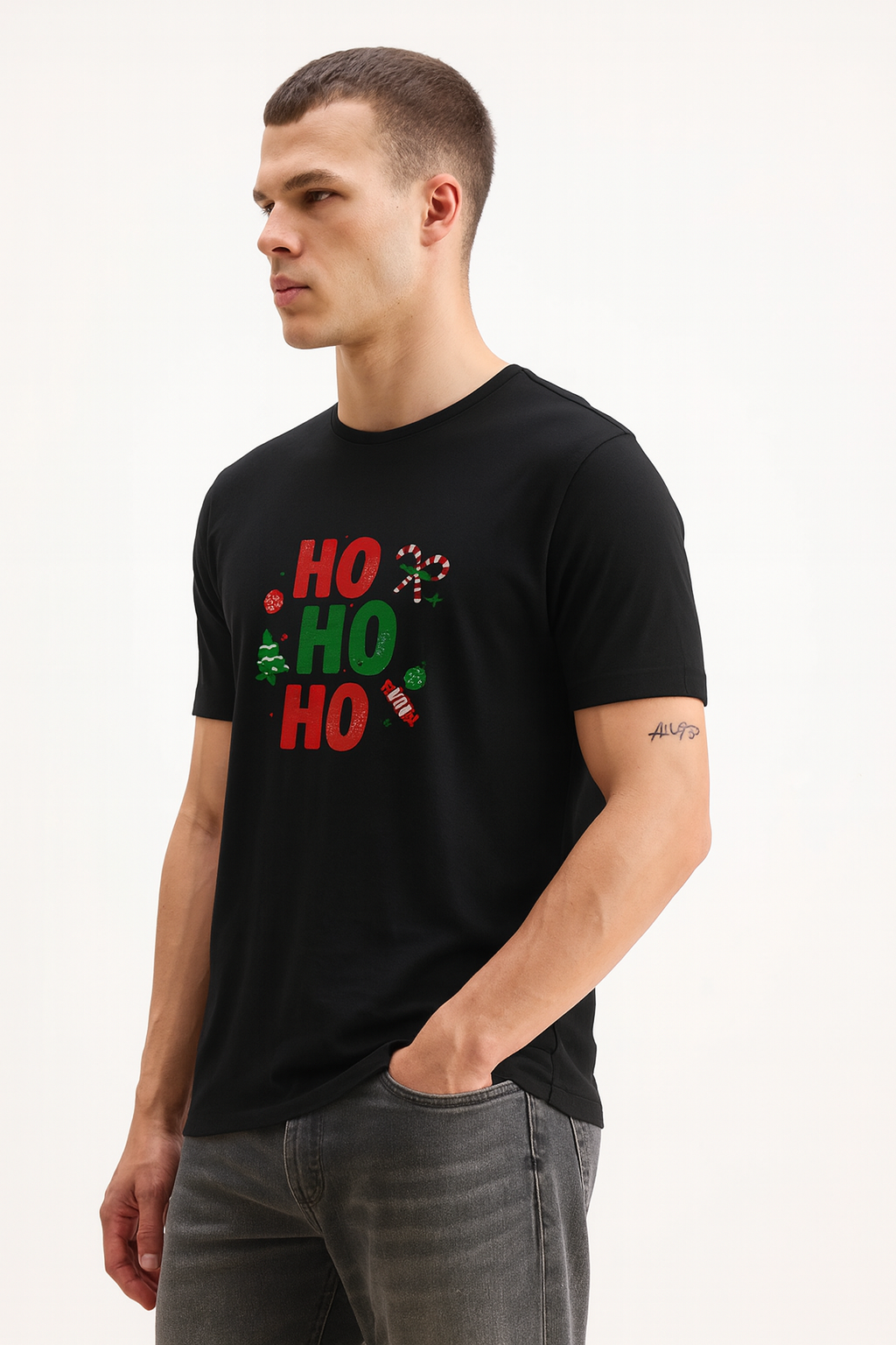 HO HO HO Classic Christmas Graphic Tee – Designed in British Columbia by Mad Rakkoon