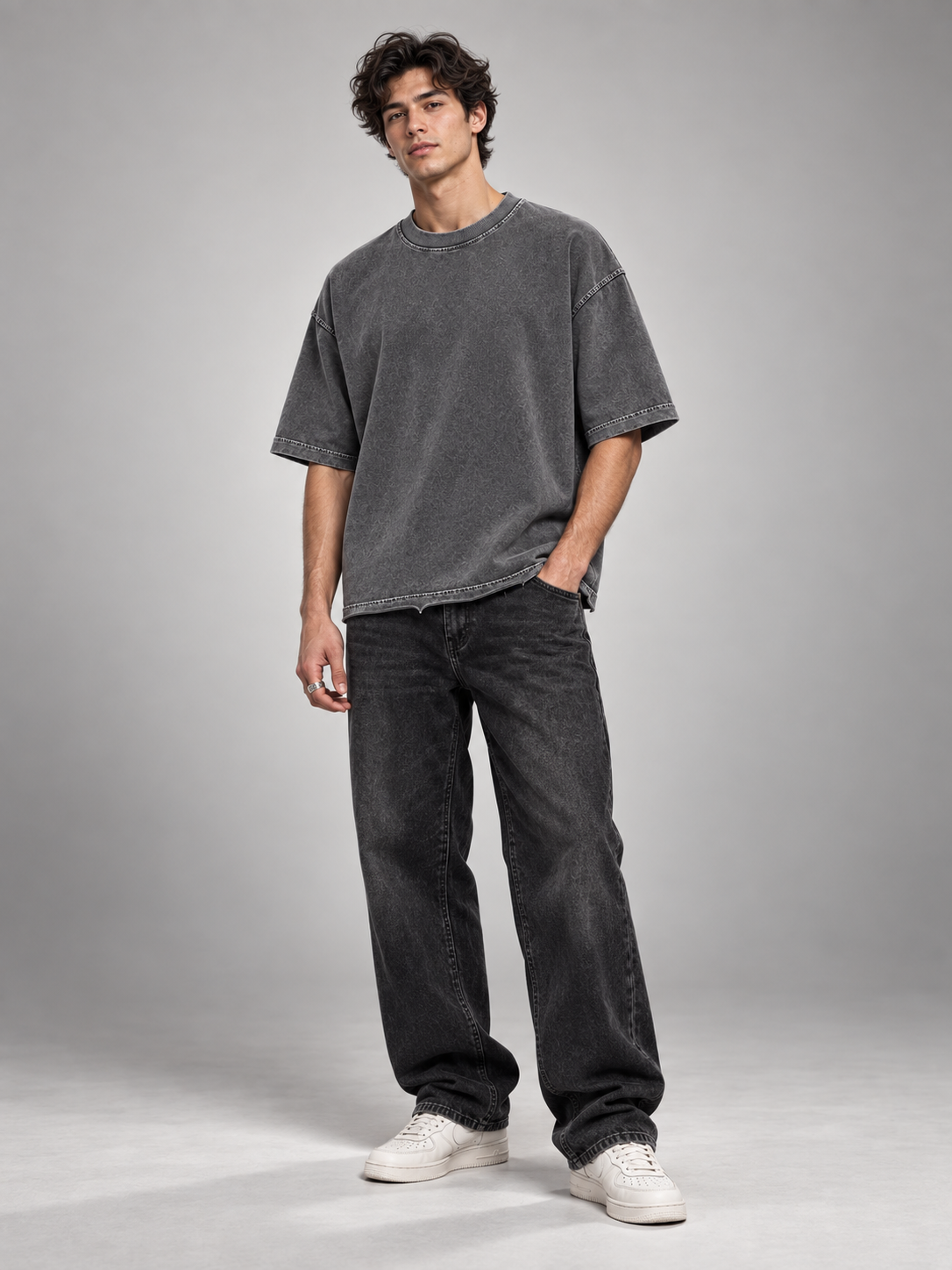 Vintage Charcoal 260 GSM Designer-Cut Baggy T-Shirt