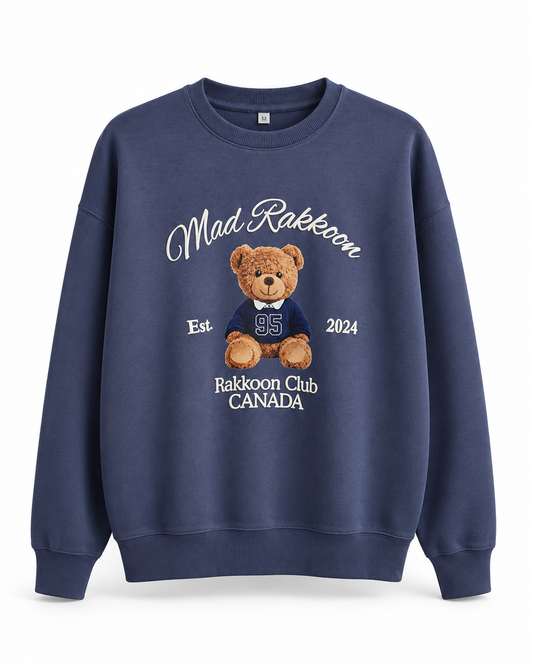 Mad Rakkoon Teddy Club Puff-Print Sweatshirt – Navy