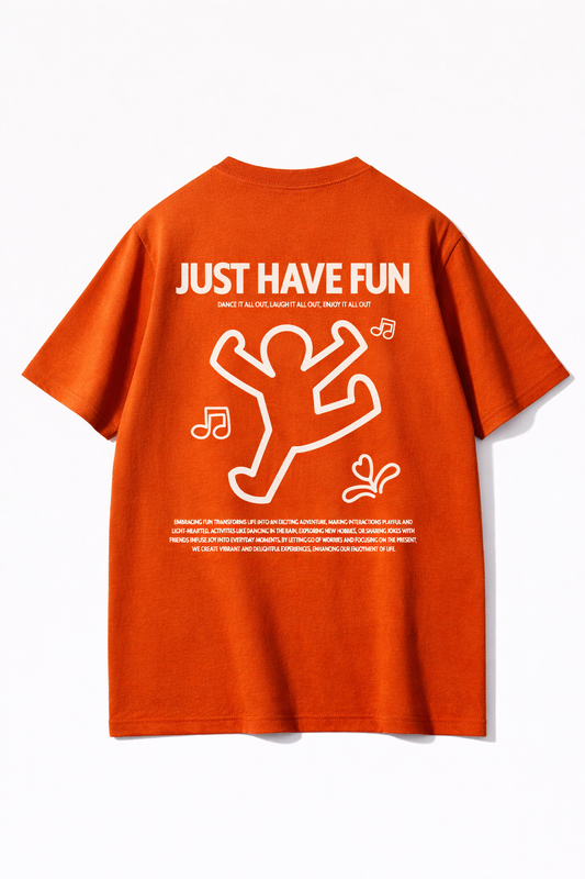 Mad Rakkoon “Just Have Fun” Oversized T-Shirt – 240 GSM Heavyweight Cotton | Premium Relaxed Fit Back Print Tee