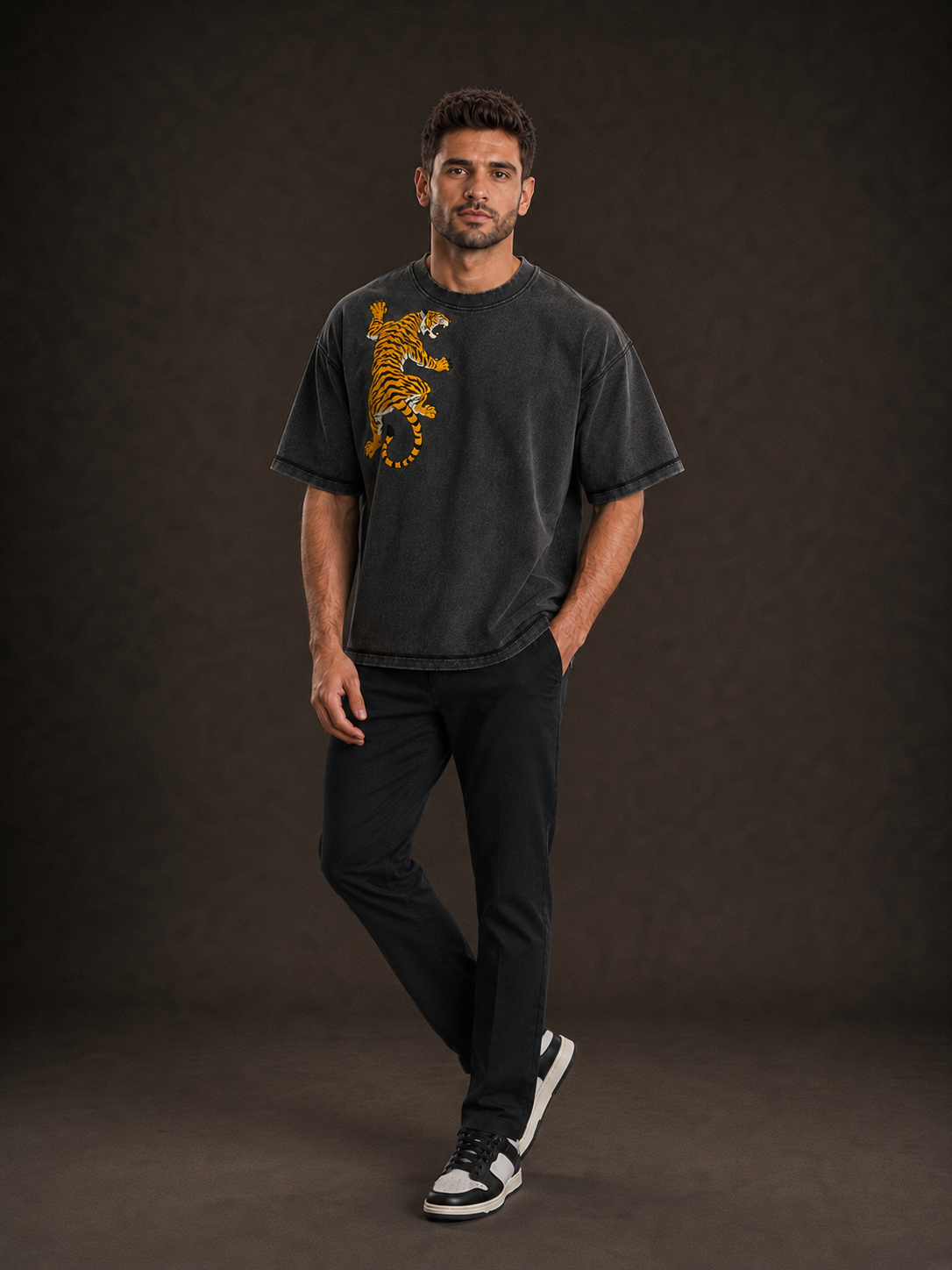 Embroidered Tiger 400 GSM T-Shirt