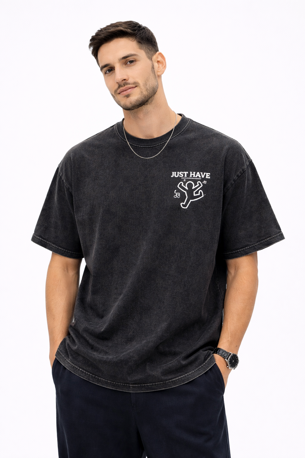 Mad Rakkoon “Just Have Fun” Oversized T-Shirt – 240 GSM Heavyweight Cotton | Premium Relaxed Fit Back Print Tee